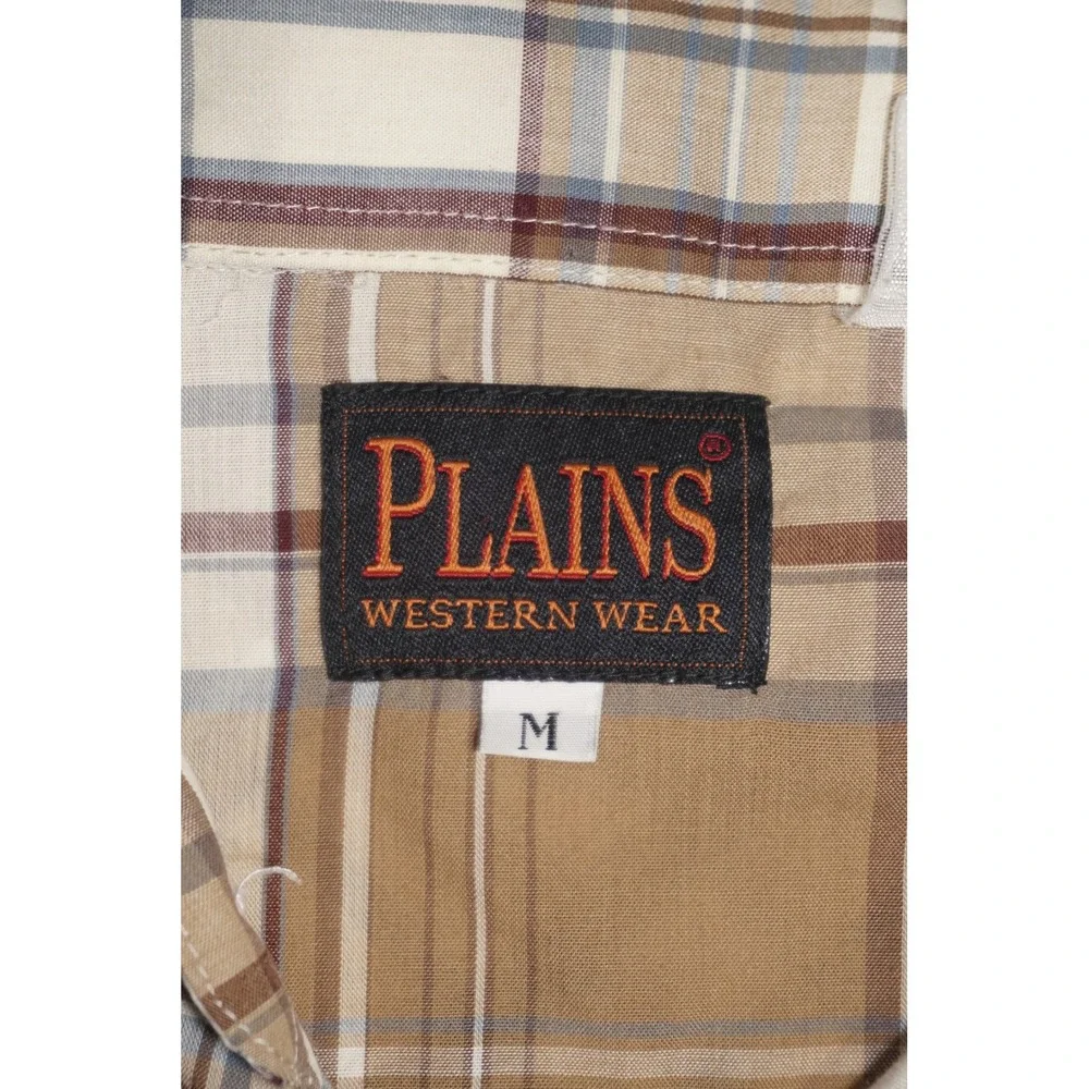 Plains Medium Tan Plaid Short Sleeve Western Pearl Snap Shirt